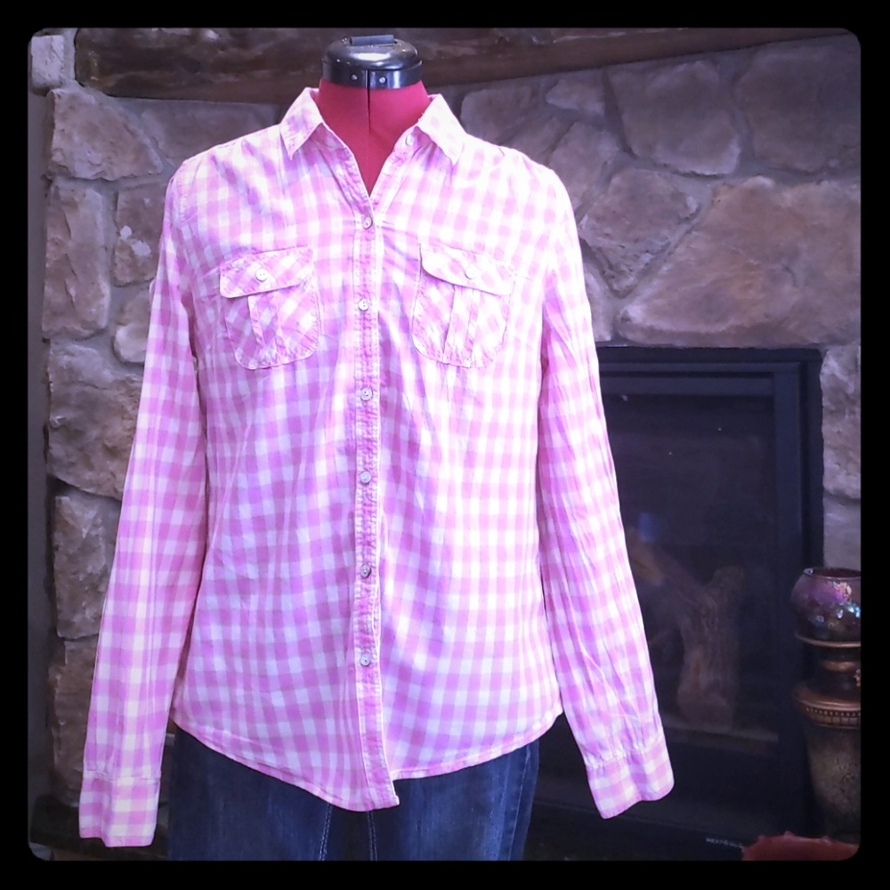 A Pink Checkered Long-Sleeved Shirt